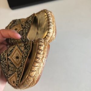 Andre Assous Gold and Black Embroidered Sandals